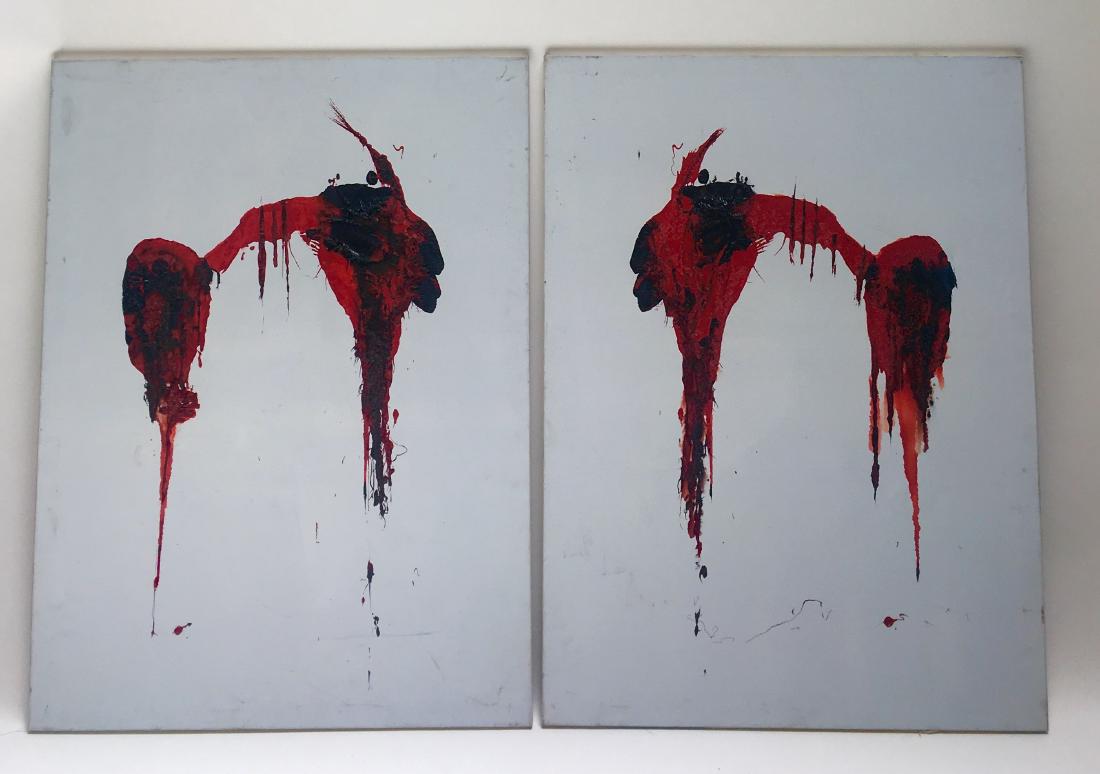 Three Abstract Paintings (3) red/white (1 of 4)