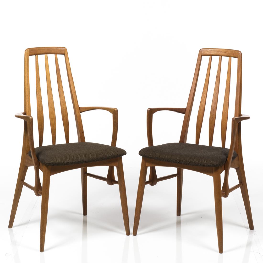 Niels Koefoed Eva Armchairs (2): Early model Eva armchairs by Niels Koefoed, 1960s.