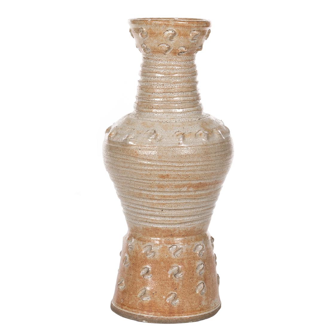 Susan Peterson Vase: Glazed and textured vase by Susan Peterson, 1970s. 18" H x 19" D.