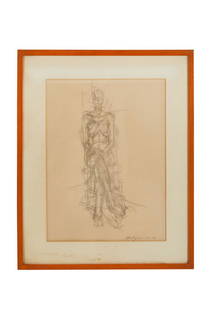 Alberto Giacometti Pencil Drawing: Pencil drawing on paper by Alberto Giacometti, 1954. Signed at botton right. Datedated '54. 19" H x 15" W.