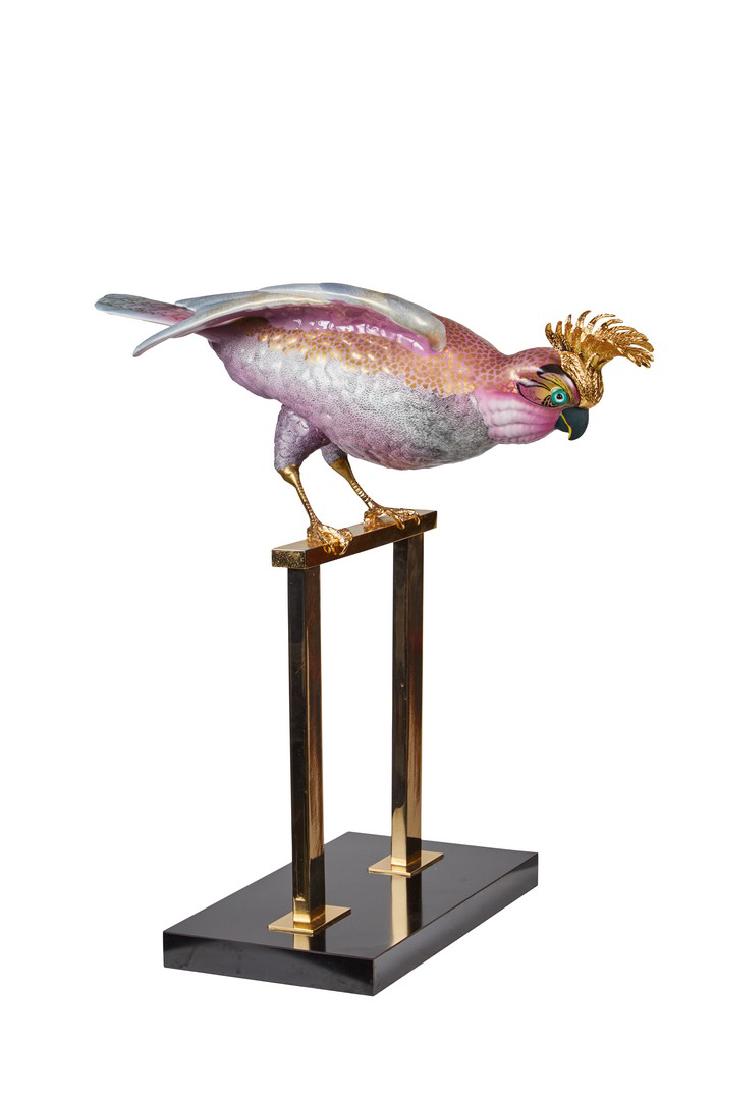 Mangani Bird Sculpture: Porcelain bird sculpture by Mangani for Oggetti, Italy 1960. 22" H x 14" W x 19" D.