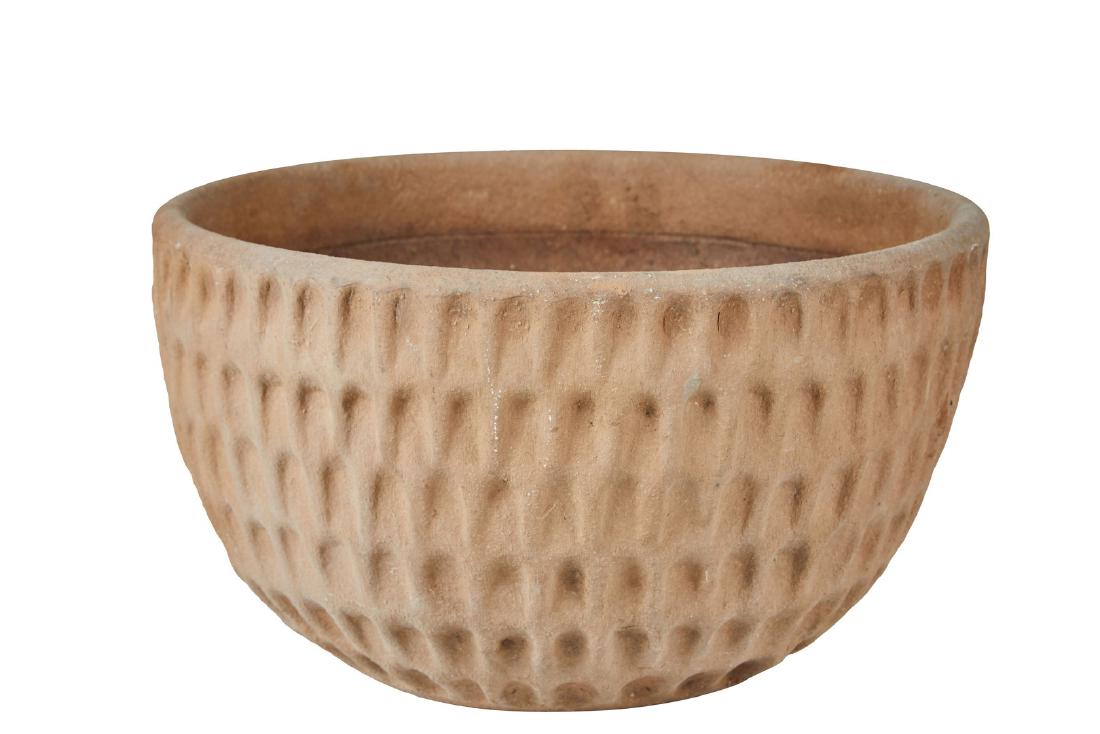 Stan Bitters Stoneware Thumb Pot Planter: Low wide stoneware thumb pot by Stan Bitters, 1970s. 16" H x 28" D.
