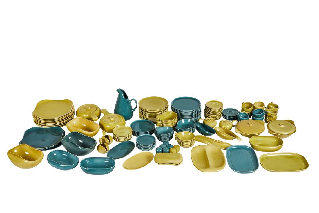 Russel Wright Dinnerware (160+): 160+ pieces (chartreuse, seafoam) of Glazed earthenware by Russel Wright for Steubenville, 1950s.