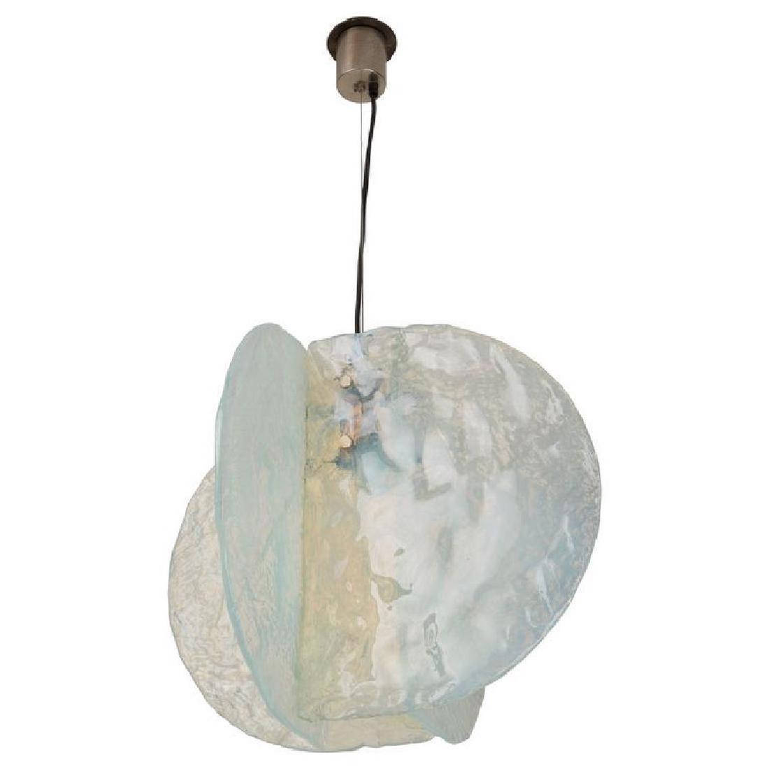 Carlo Nason for Mazzega Pendant: Textured glass pendant comprised of intersecting opalescent glass panels by Carlo Nason for Mazzega, Italy 1970s. 28" H x 22" D.
