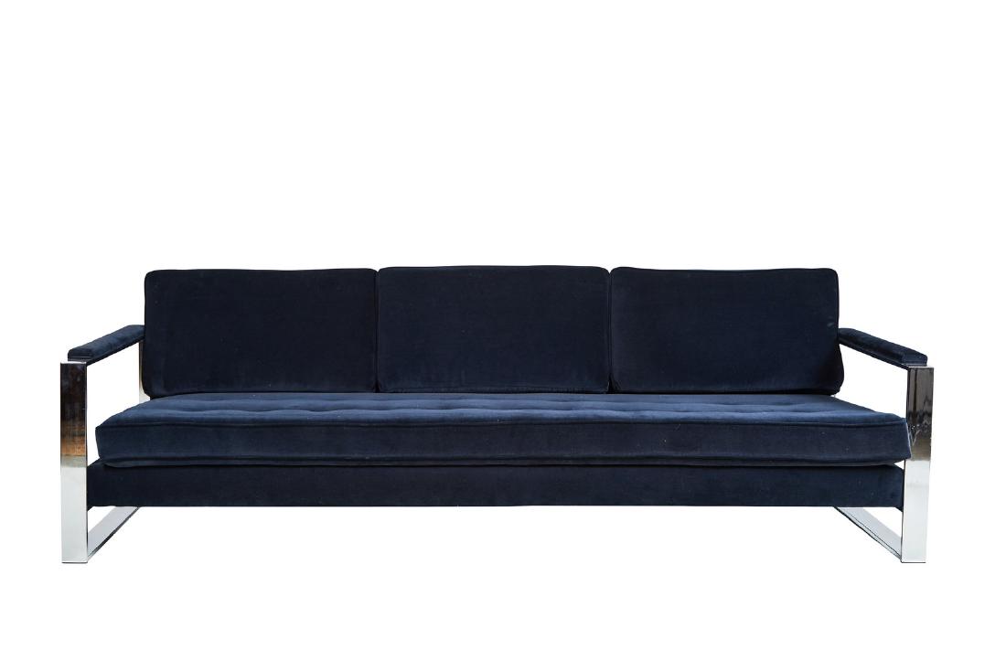 Milo Baughman Sofa: Mohair and chrome sofa by Milo Baughman for Thayer Coggin, 1970s. 28" H x 84" W x 36" D.