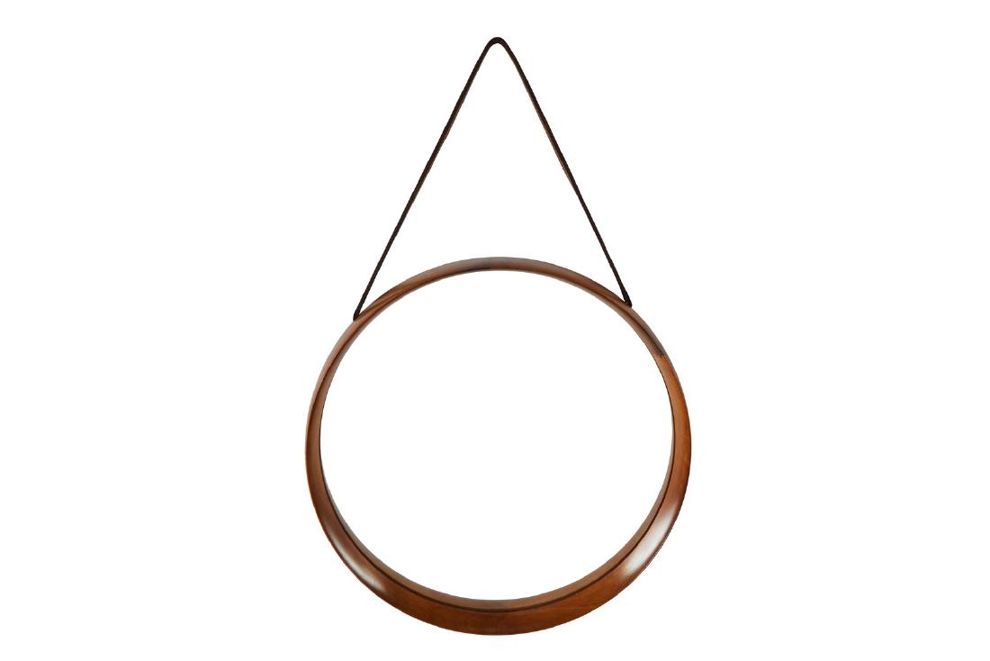 Uno & Osten Kristiansson Mirror: Hanging mirror by Uno & Osten Kristiansson for Luxus, Denmark 1960s. 18" D.