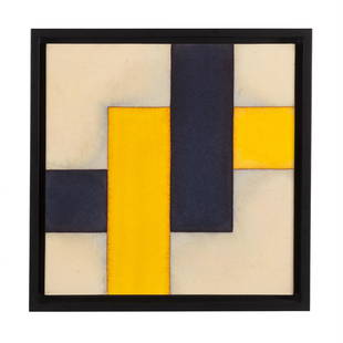 Patsy Krebs Geometric Acrylic on Paper: Mounted geometric acrylic on paper by Patsy Krebs, 1992. 12" H x 12" W.