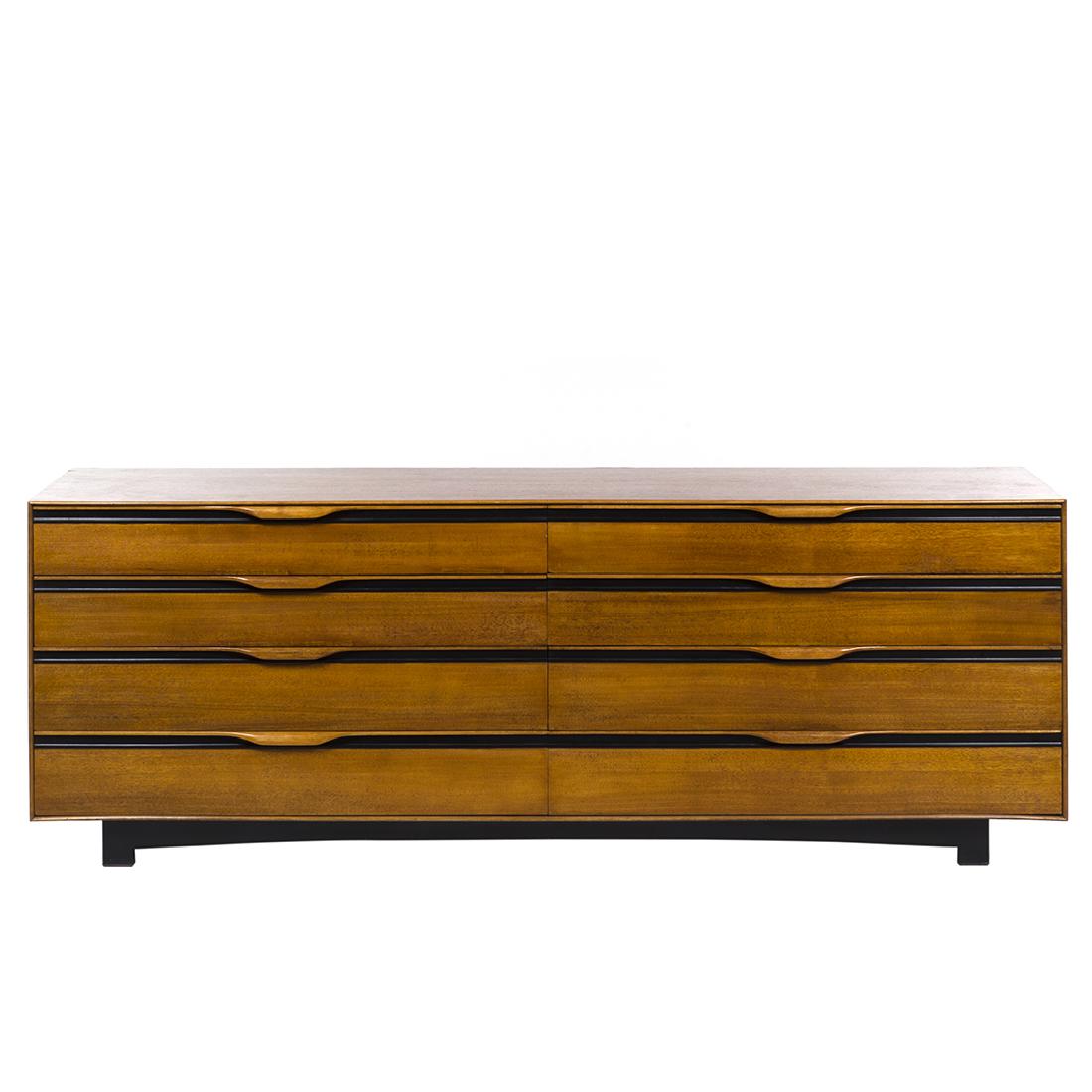 John Kapel Walnut Dresser: Walnut eight-drawer dresser with resin detail by John Kapel for Glenn of California, 1968. 83.5” W x 20” D x 30” H.