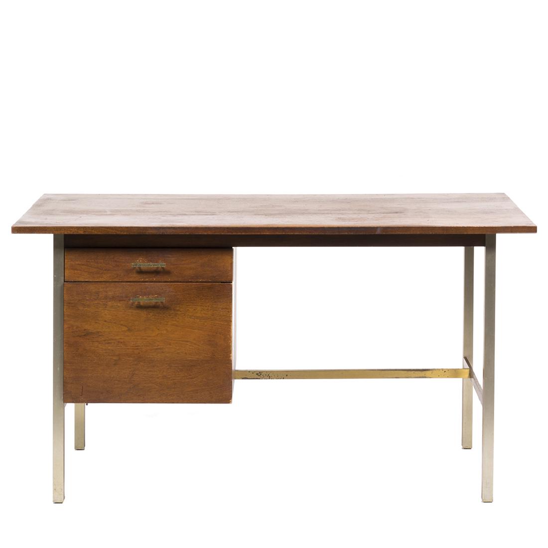 Paul McCobb Linear Desk: Walnut and aluminum Linear Collection desk by Paul McCobb for Calvin, 1960s. 29" H x 45" W x 27" D.