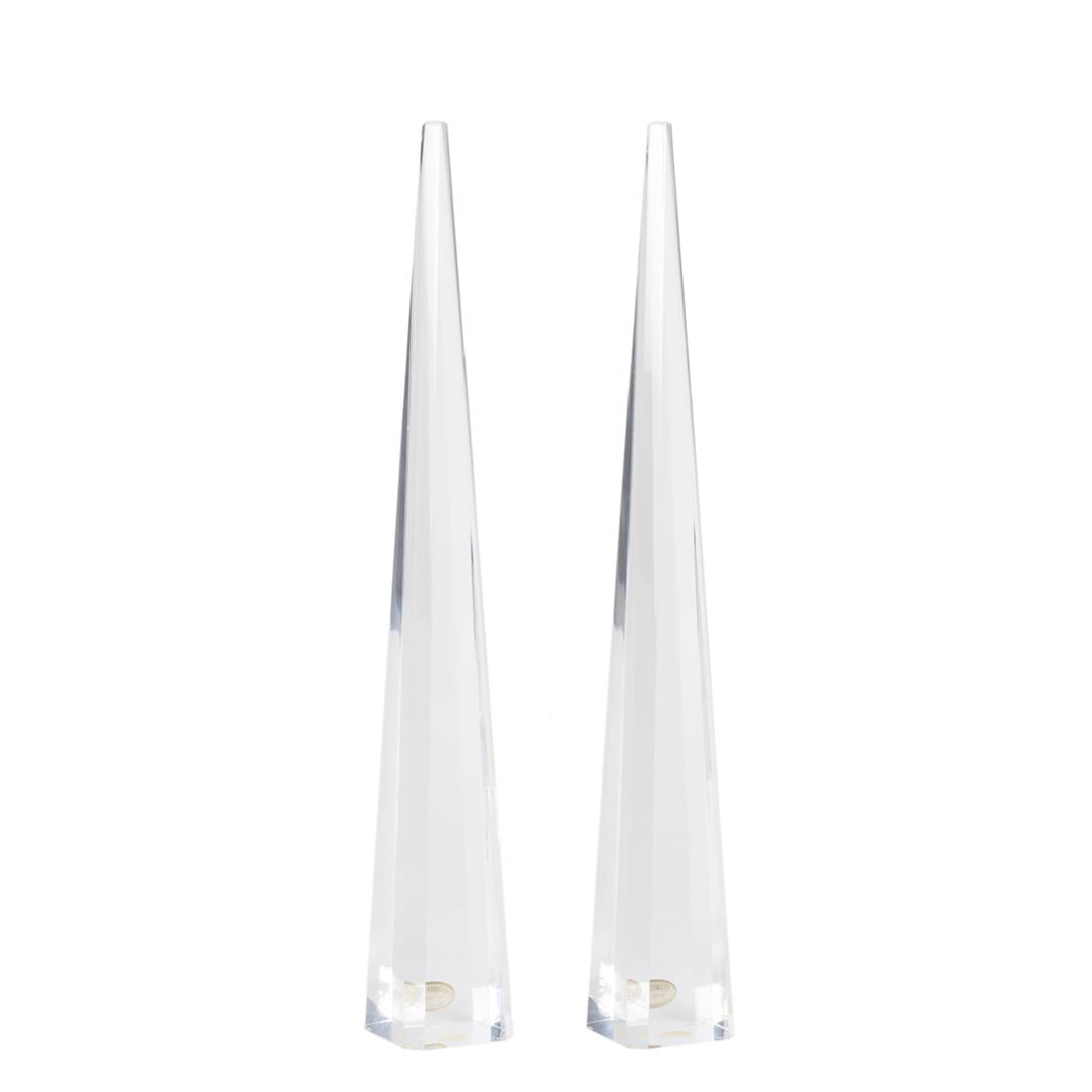 Ritts Astrolite Obelisks (2): Pair of Astrolite acrylic obelisks by Ritts, 1960s. 19 1/2" H x 2 1/2" W x 2 1/2" D.