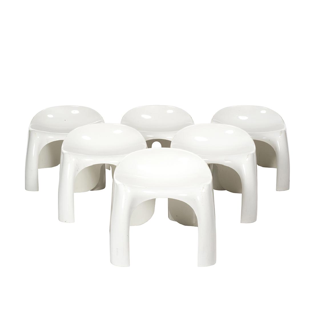 Stacy Dukes Efebo Stools (6): Set of six Efebo stools by Stacy Dukes for Artemide, Italy 1970s. 16" H x 16" W x 16" D.