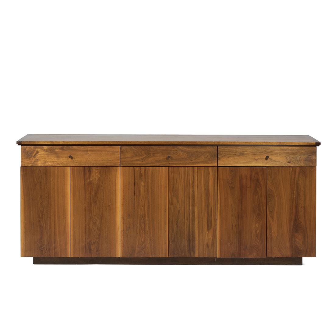 Craftsman Credenza: Solid walnut craftsman credenza, 1970s. 36" H x 86" W x 20" D.