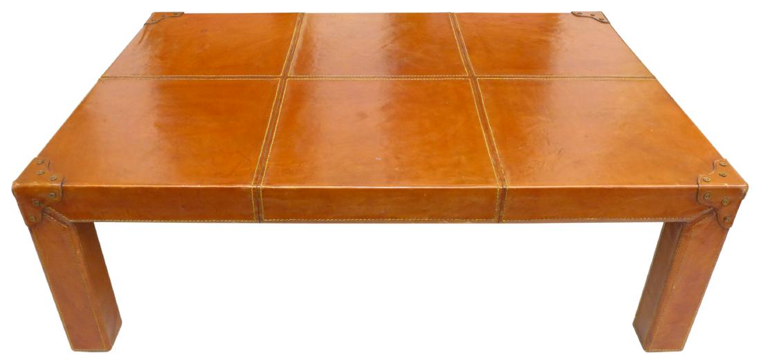 French Leather Wrapped Coffee Table (1 of 4)