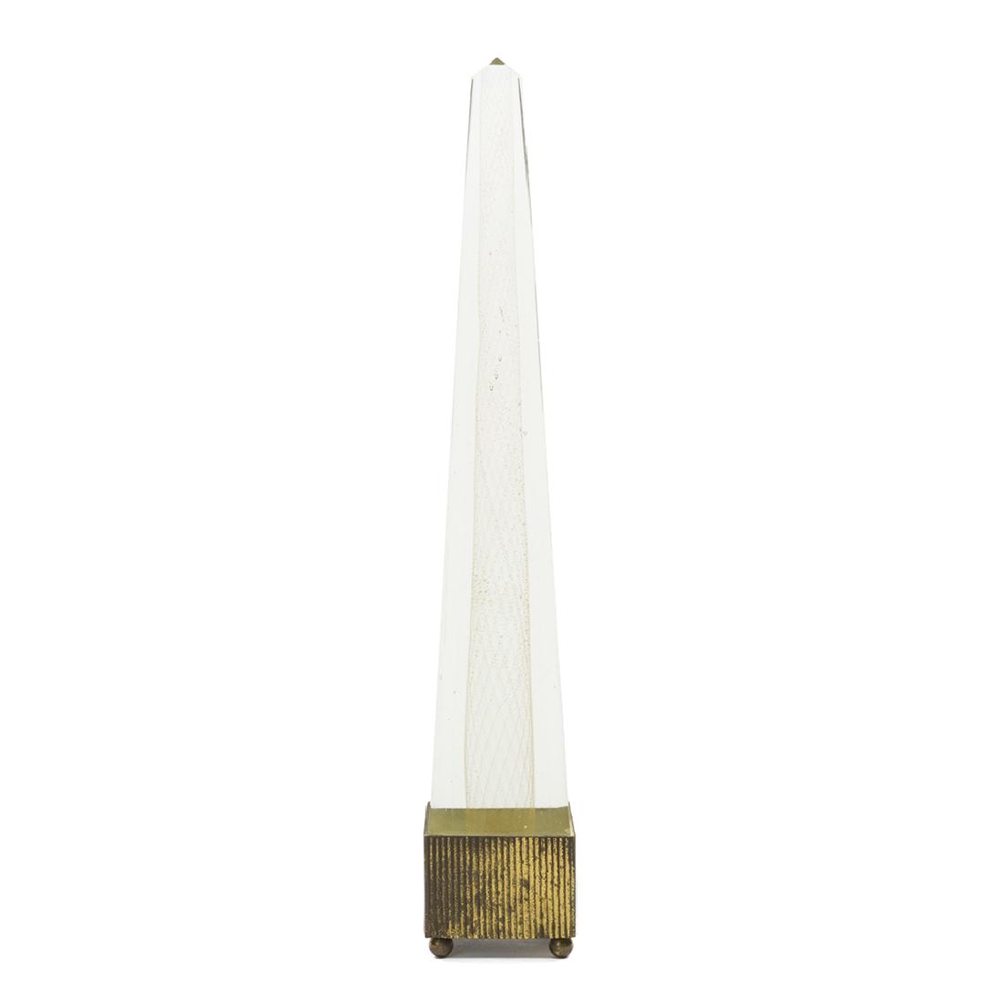 Paolo Venini Obelisk: Murano glass obelisk with gold flecked helix by Paolo Venini, 1940s. 20" H x 3 1/2" W.