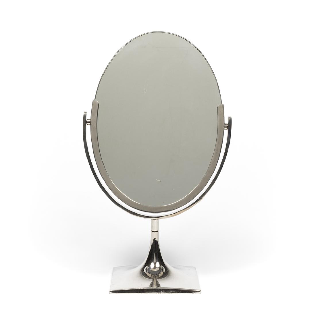 Charles Hollis Jones Vanity Mirror: Chrome-plated vanity mirror by Charles Hollis Jones, 1960s. 19.5" H x 11.5" W.