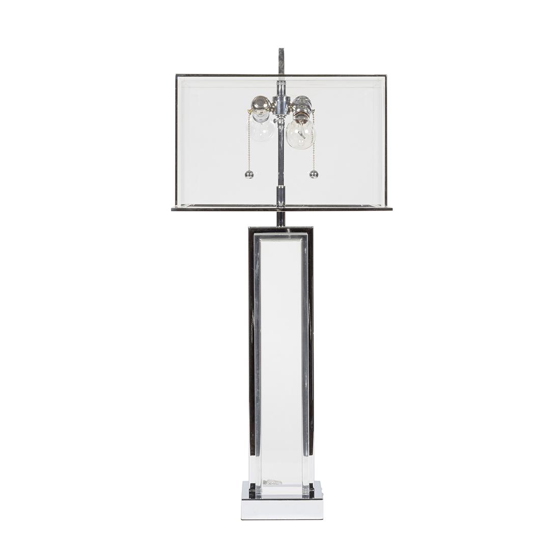 Charles Hollis Jones Box Line Edison Lamp: Box Line lucite and nickel-plated metal Edison lamp by Charles Hollis Jones, 1970s.