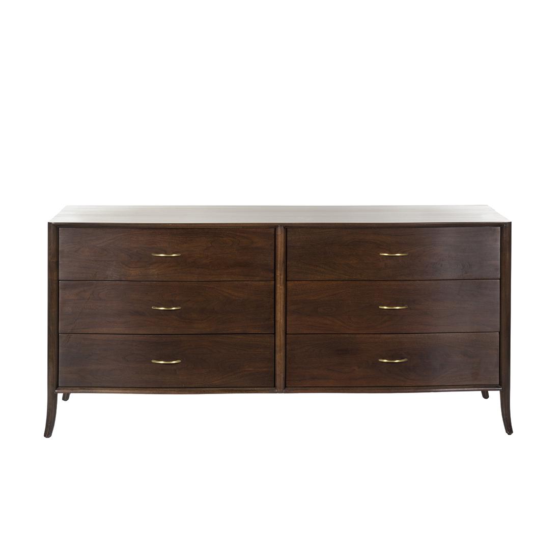 Robsjohn Gibbings Dresser and Nightstand: Walnut dresser and nightstand by T.H. Robsjohn Gibbings for Widdicomb, 1950s.
