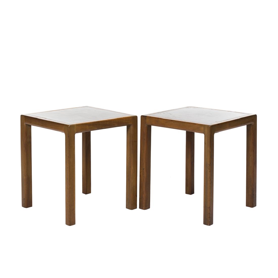 Harry Lunstead Tables (2): Pair of patinated copper and walnut occasional tables by Harry Lunstead, 1960s.