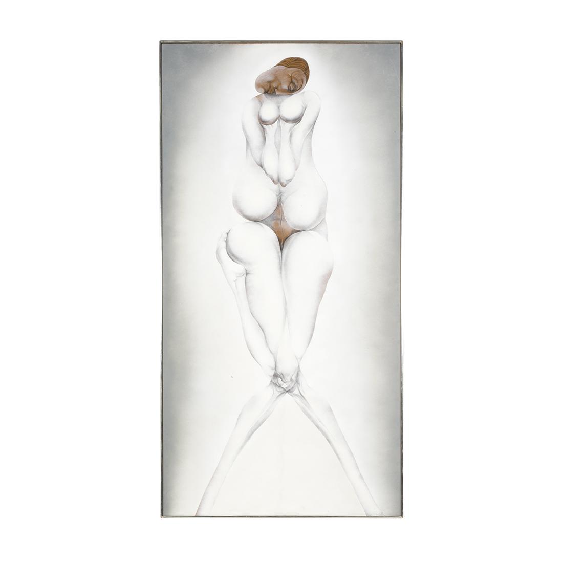 Jan Stussy Monumental Paintings (2): Two oil on board abstract figural paintings by Jan Stussy, 1960s. 96" H x 48" W.