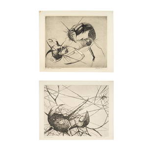 Walter Rogalski Engravings (2): Two large engravings by Walter Rogalski: Fiddlers, artist proof signed and dated '52, Scorpion and Crab numbered 13-25, signed and dated '52. Both measure 16" H x 18" W.