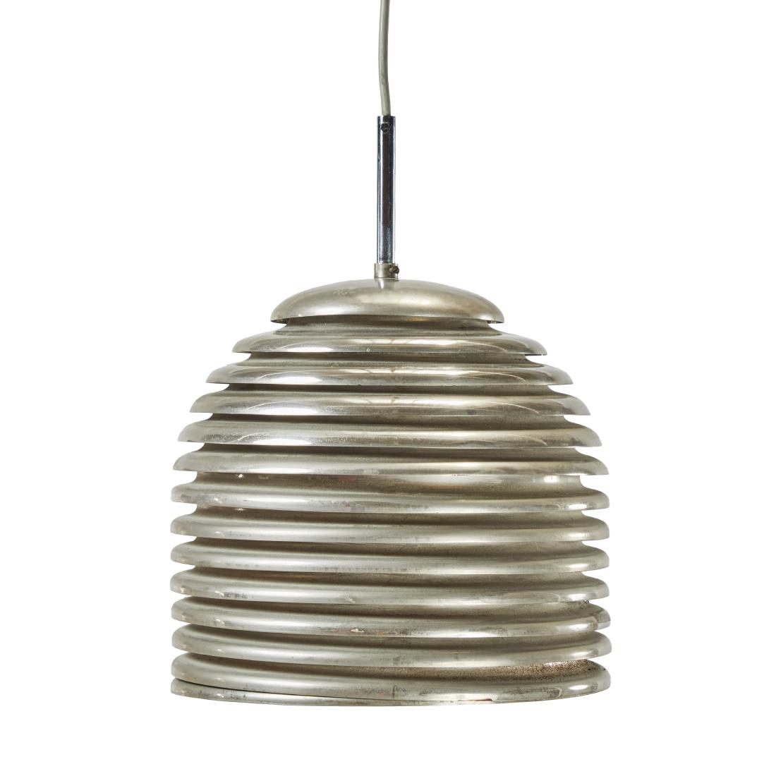 Kazu Motozawa Pendant Lamp: Aluminum pendant lamp by Kazuo Motozawa for Staff Leuchten, 1960s. 16H x12W xD inches