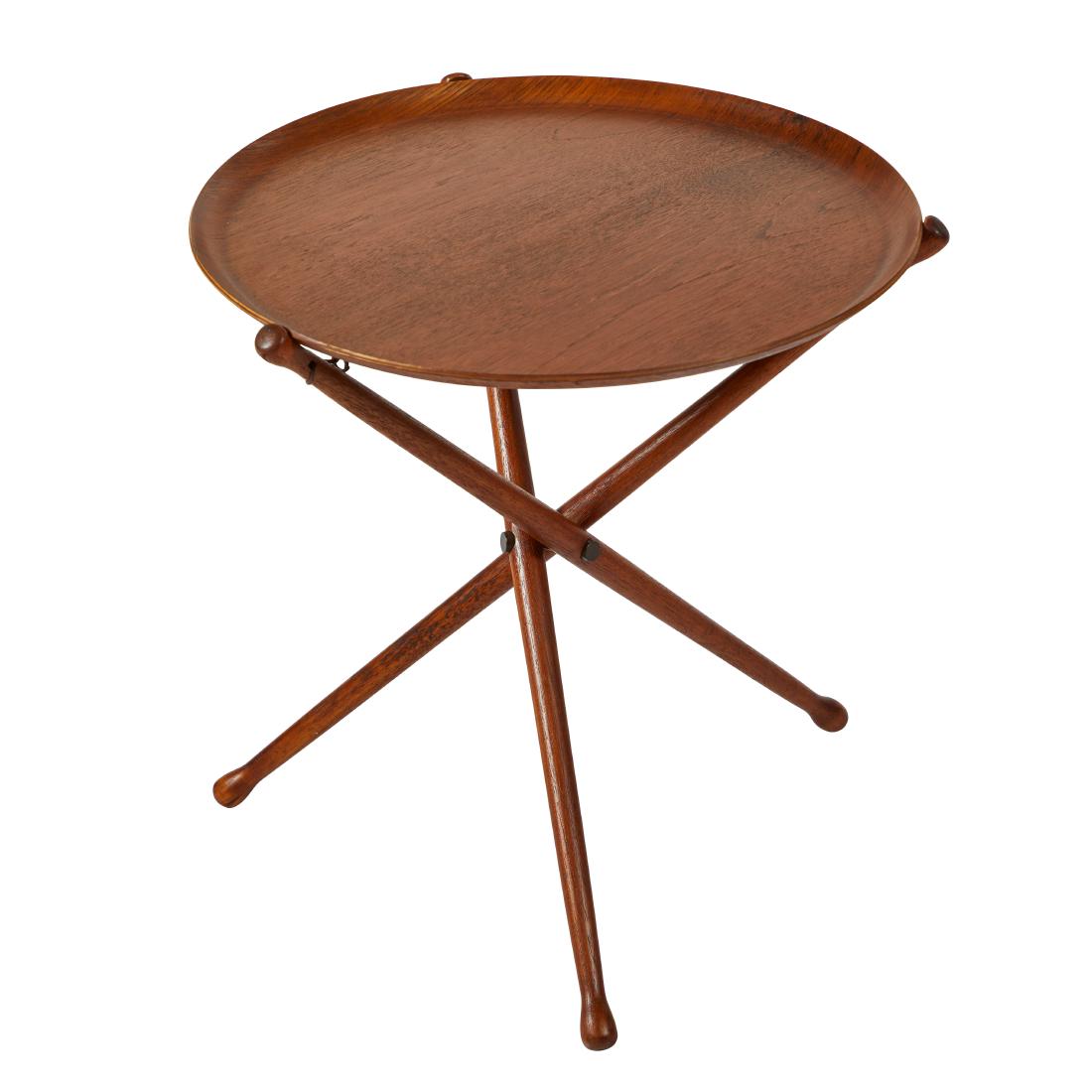 Nils Trautner Tray Table: Teak, brass and leather table by Nils Trautner for Nybo, Sweden 1950s. H xW xD inches