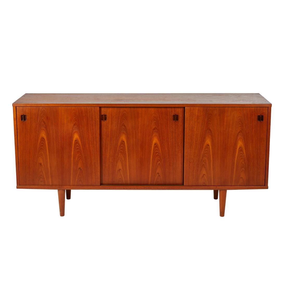 Danish Credenza: Teak credenza with rosewood detail, Denmark 1960s. 34H x78W x19.5D inches