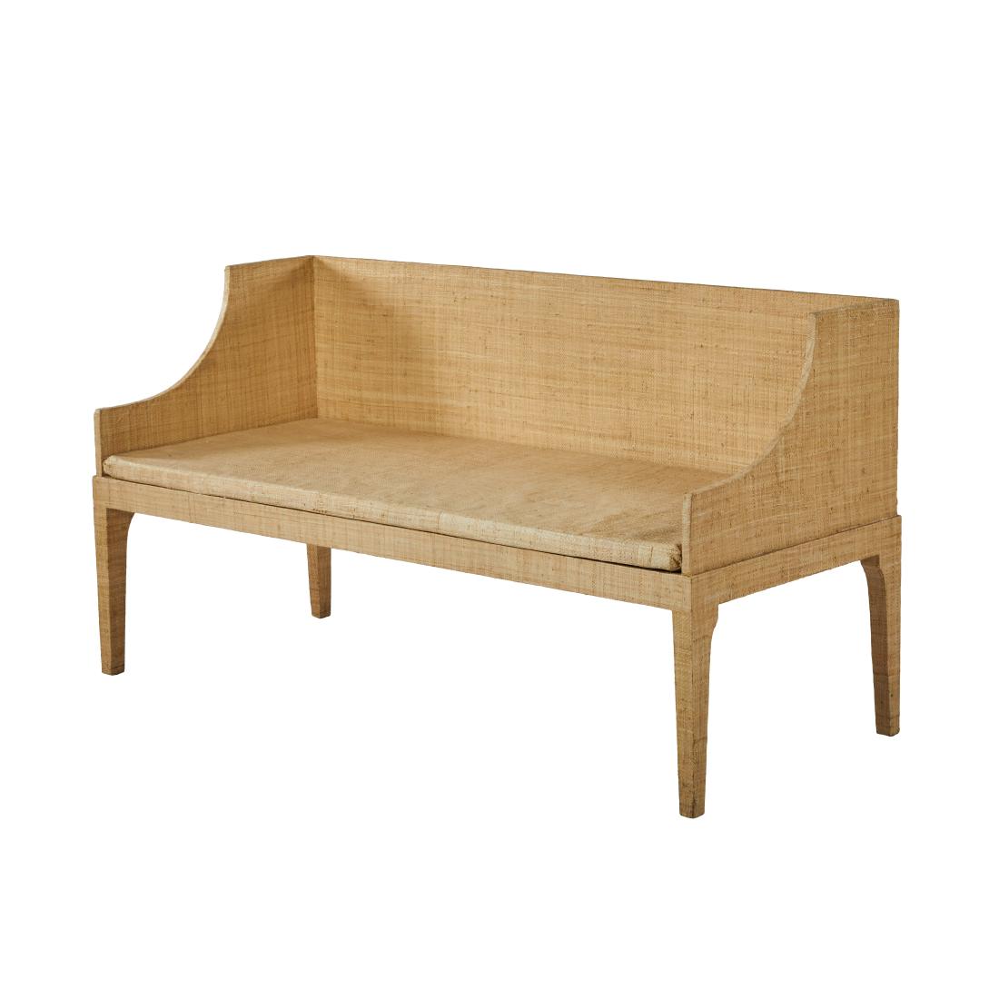 Jean-Michel Frank Style Grasscloth Seteee: Grasscloth settee in the style of Jean-Michel Frank, 1970s. 32H x59W x25D inches