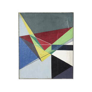 Roger Selchow Hard-Edge Oil Painting: Oil on canvas hard-edge painting by Roger Selchow, 1960s.