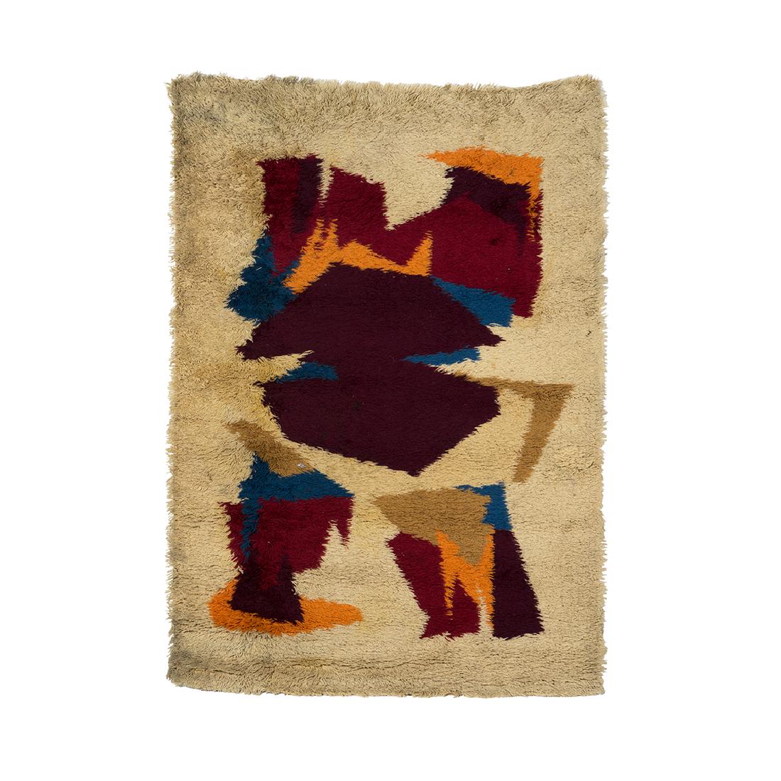 Ege Rya Deluxe Rug: Deluxe wool abstract rya rug by Ege Rya, Denmark 1960s.