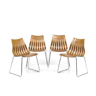 Hans Brattrud Dining Chairs (4): Four teak bentwood dining chairs by Hans Brattrud for Hove Mobler, Norway 1960s.