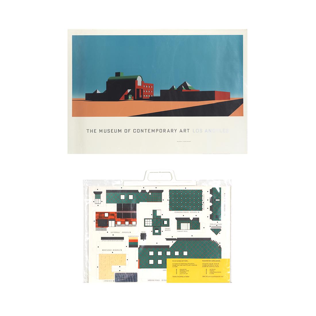 MOCA Poster and Model kit: Los Angeles Museum of Contemporary Art poster and Arata Isozaki building model kit.