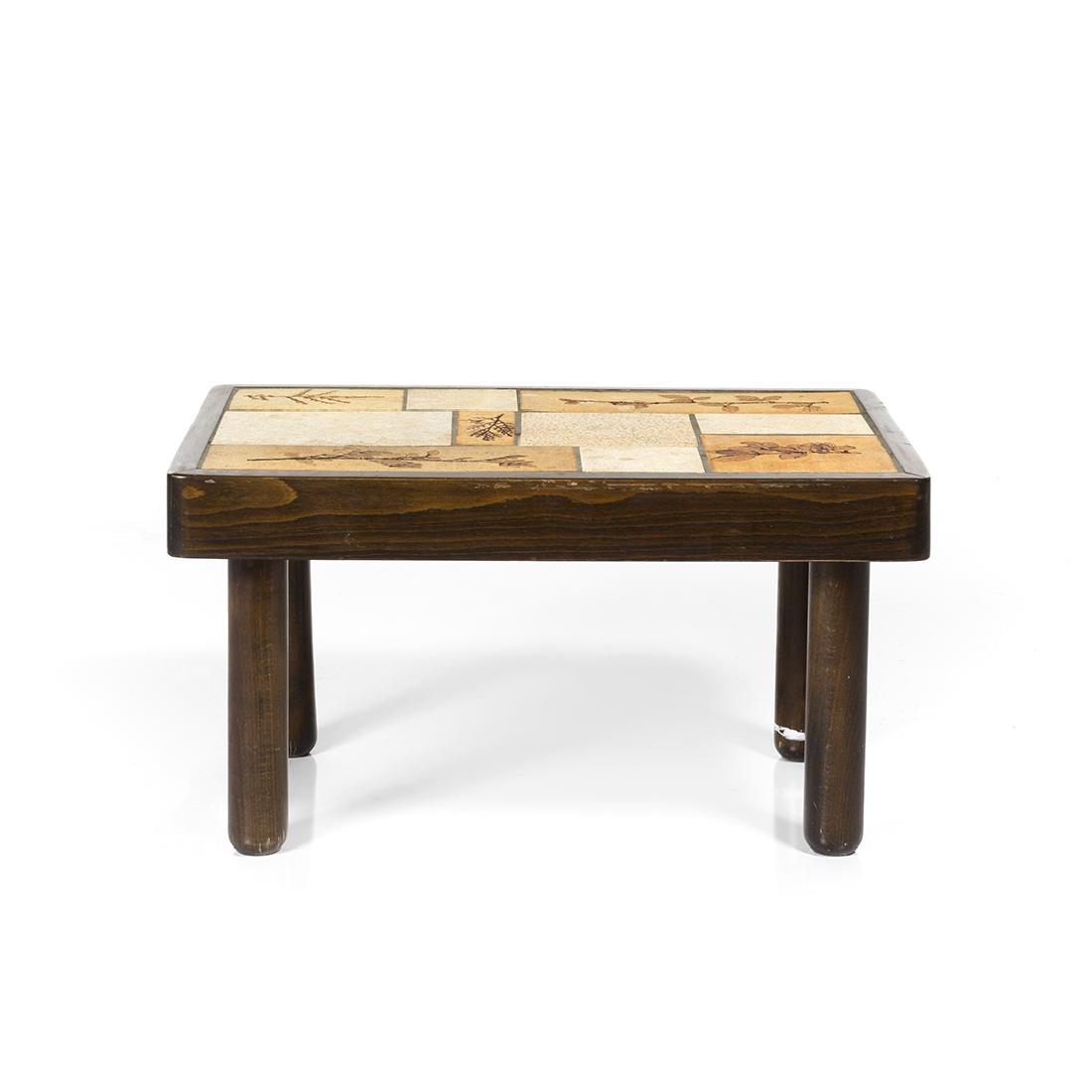 Roger Capron Style Low Table: Petite table with tiled top in the style of Roger Capron, France 1950s.
