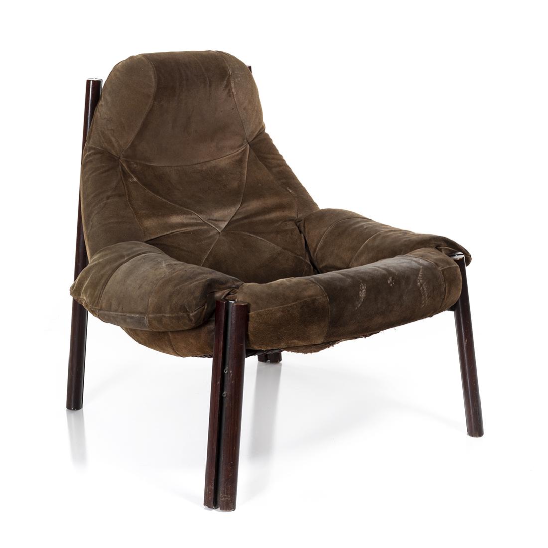 Percival Lafer Lounge Chair: Rosewood and metal lounge chair with nylon webbing by Percival Lafer, Brazil 1970s