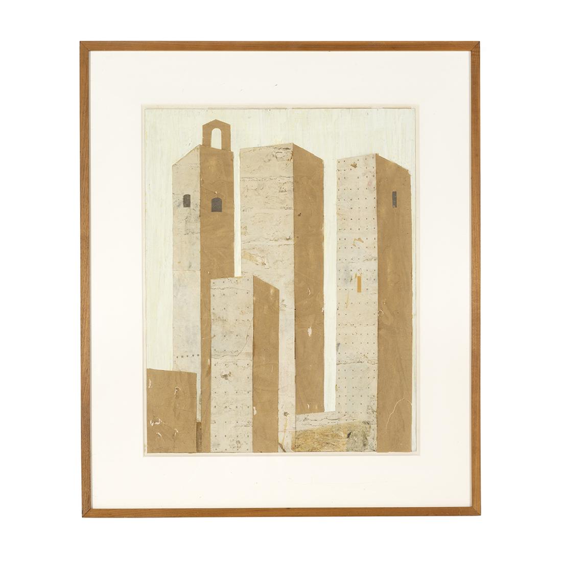 Robert Courtright Collage: Paper collage cityscape by Robert Courtright, 1950s.