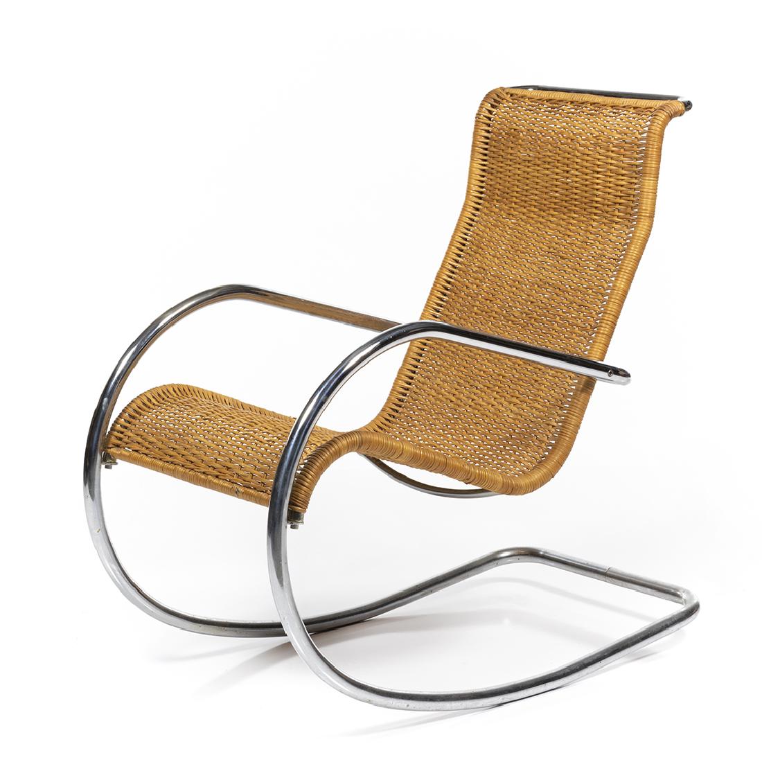 Stendig Chrome Rocker: Rattan and chrome rocker by Stendig, Italy 1960s.