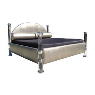 Marcello Mioni Acrylic Bed: Custom acrylic and leather bed by Marcello Mioni, Italy 1980s. This bed has been completely restored with all parts replated, polished and reupholstered with new leather.