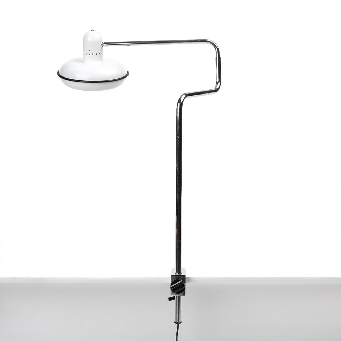 Sergio Asti Girotondo Clamp Lamp: Painted metal and chrome Girotondo clamp desk lamp by Sergio Asti for Bilumen, Italy 1974.