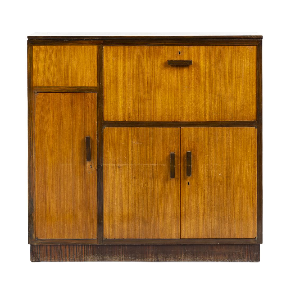 Modernist Secretary: Early modernist zebrawood and macassar ebony secretary, Belgium, 1930s. From an important Beverly Hills estate.