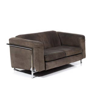 Andreas Hansen Loveseat: Chrome and distressed leather loveseat by Andreas Hansen for Niels Eilersen, Denmark 1987.