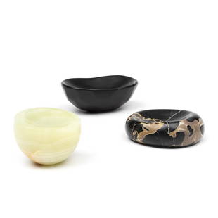 Alma Allen Objects (3): Group of three marble and onyx objects by Alma Allen, Joshua Tree, 1990s.