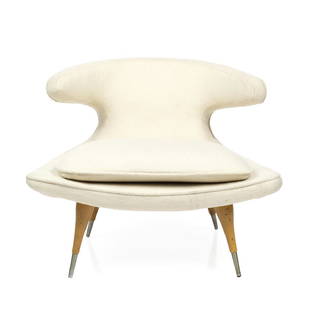 Karpen of California Horn Chair: Horn chair with steel sabots by Karpen of California, 1950s. Newly upholstered in boucle.