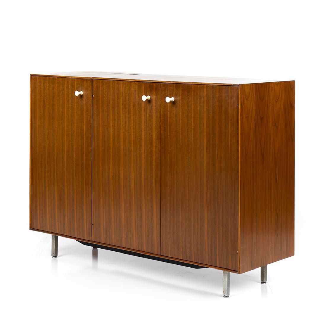 George Nelson Serving Cabinet: Teak serving cabinet by George Nelson for Herman Miller, 1950s.