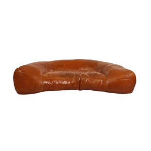 Raphael Raffel Leather Sofa: Leather demilune sofa by Raphael Raffel for Maison Honore, France, 1970s.