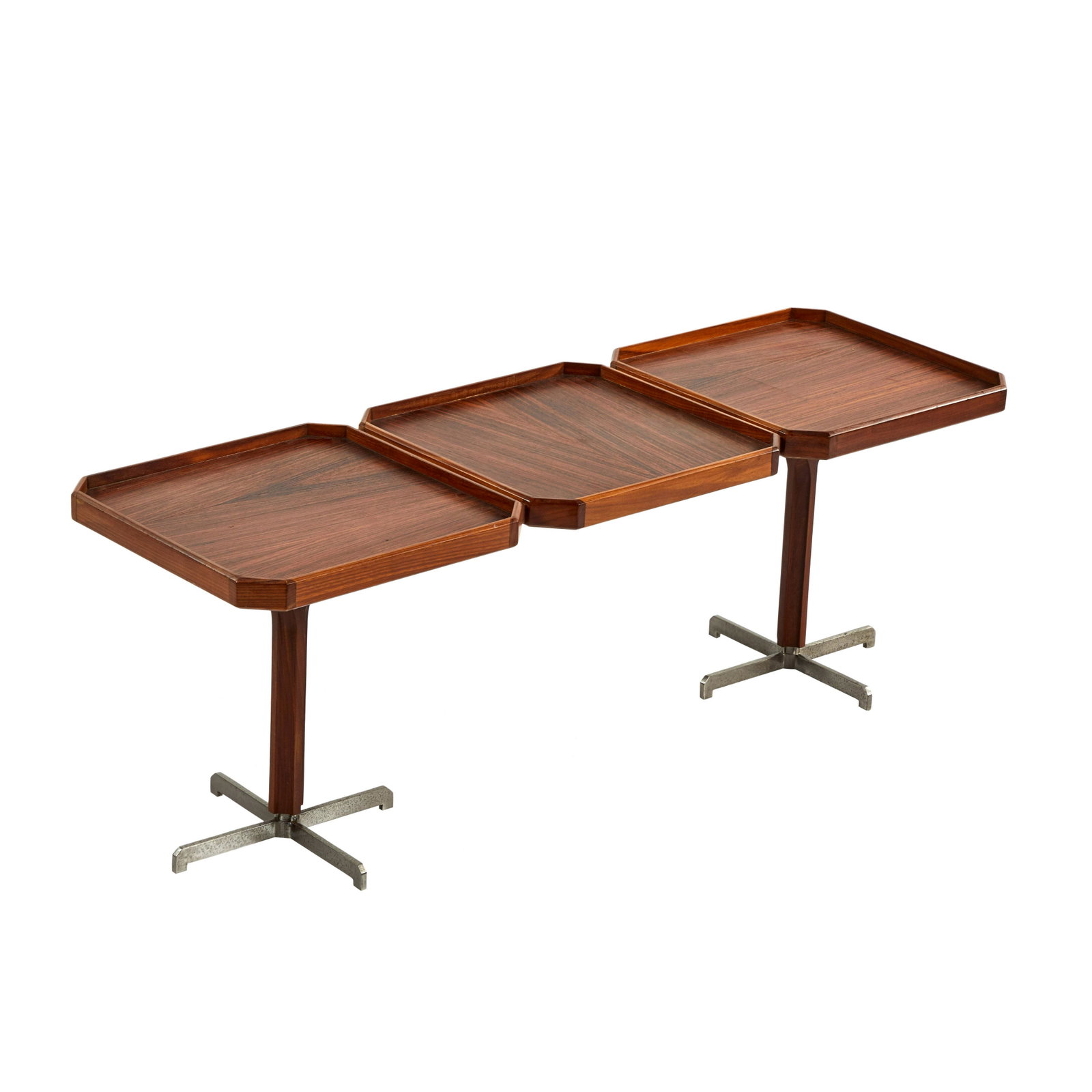 Three-Tray Coffee Table: Rosewood and chrome coffee table with three-tray top, Italy 1960s.