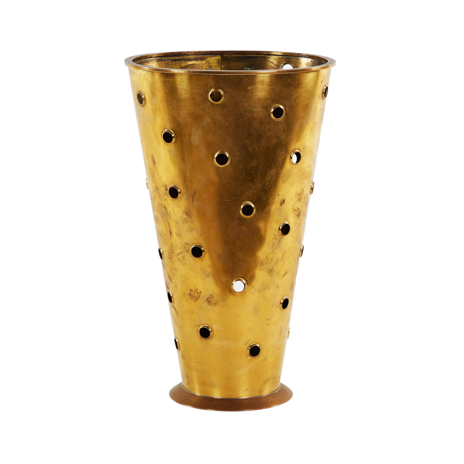 Handarbeit Umbrella Stand: Perforated brass umbrella stand by Handarbeit, Germany 1940s.