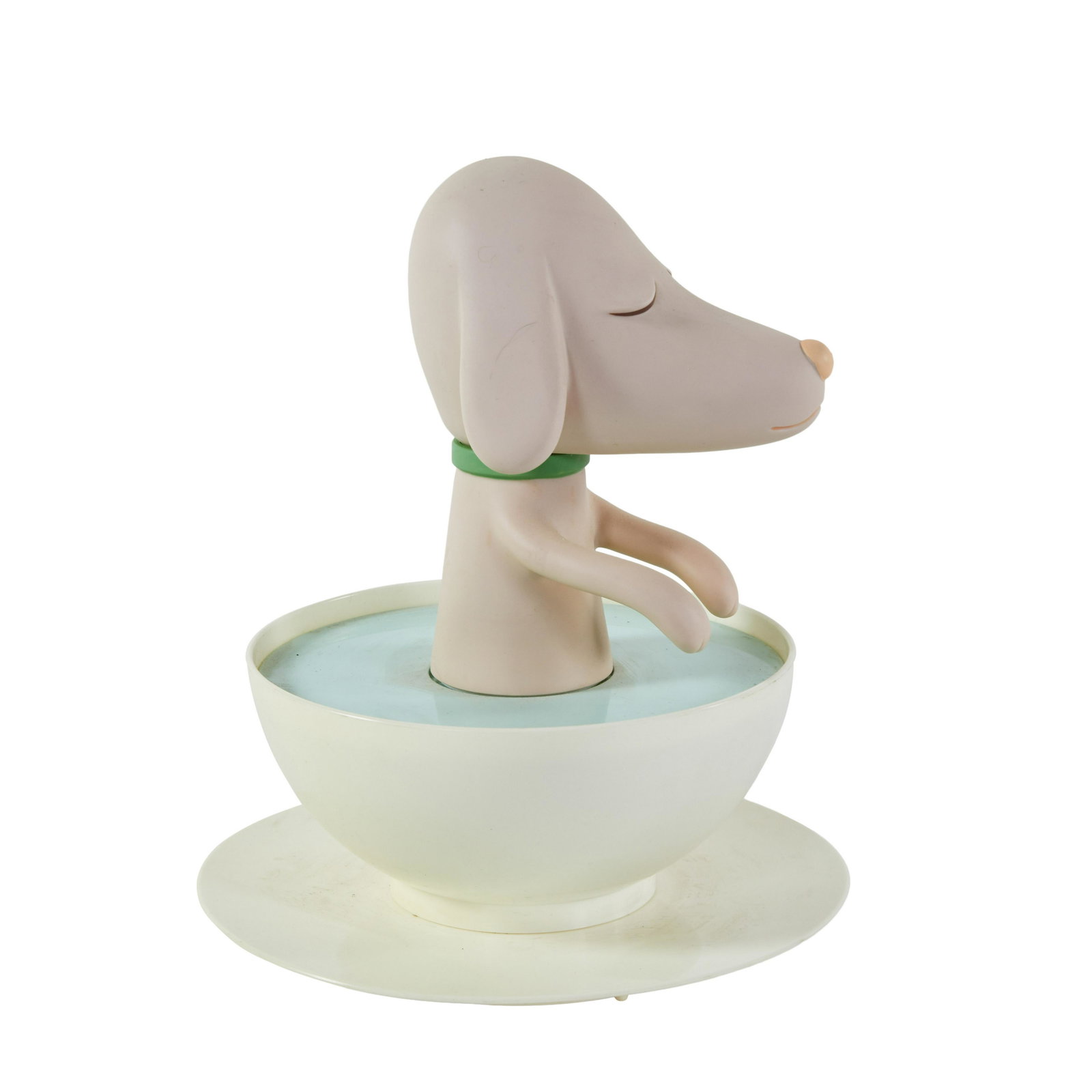 Yoshitomo Nara Pup Cup Figure: Battery-operated plastic pup in a cup figurine by Yoshitomo Nara, Japan, 2003.