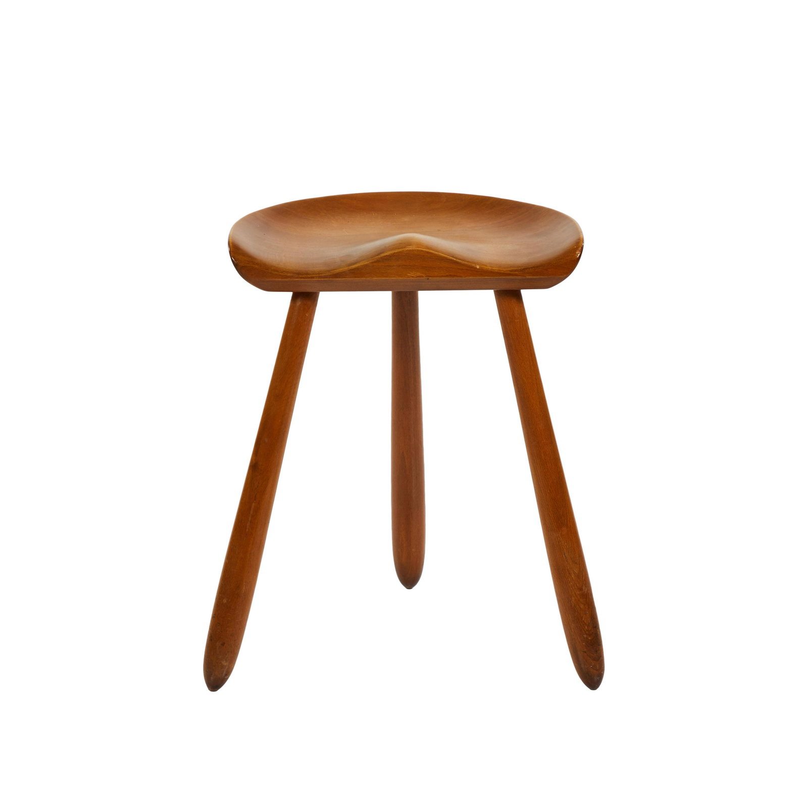 Arne Hovmand Olsen Stool: Three-legged teak stool by Arne Hovmand Olsen, Denmark, 1960s.