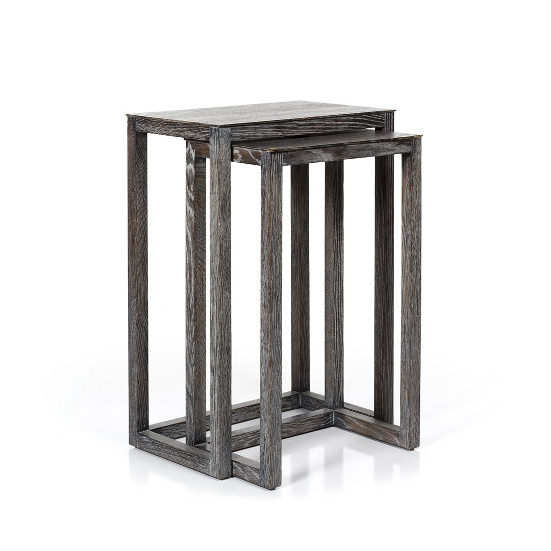 Oak Nesting Stands (2): Pair of cerused oak nesting stands after Jean Michel Frank, 1980s.