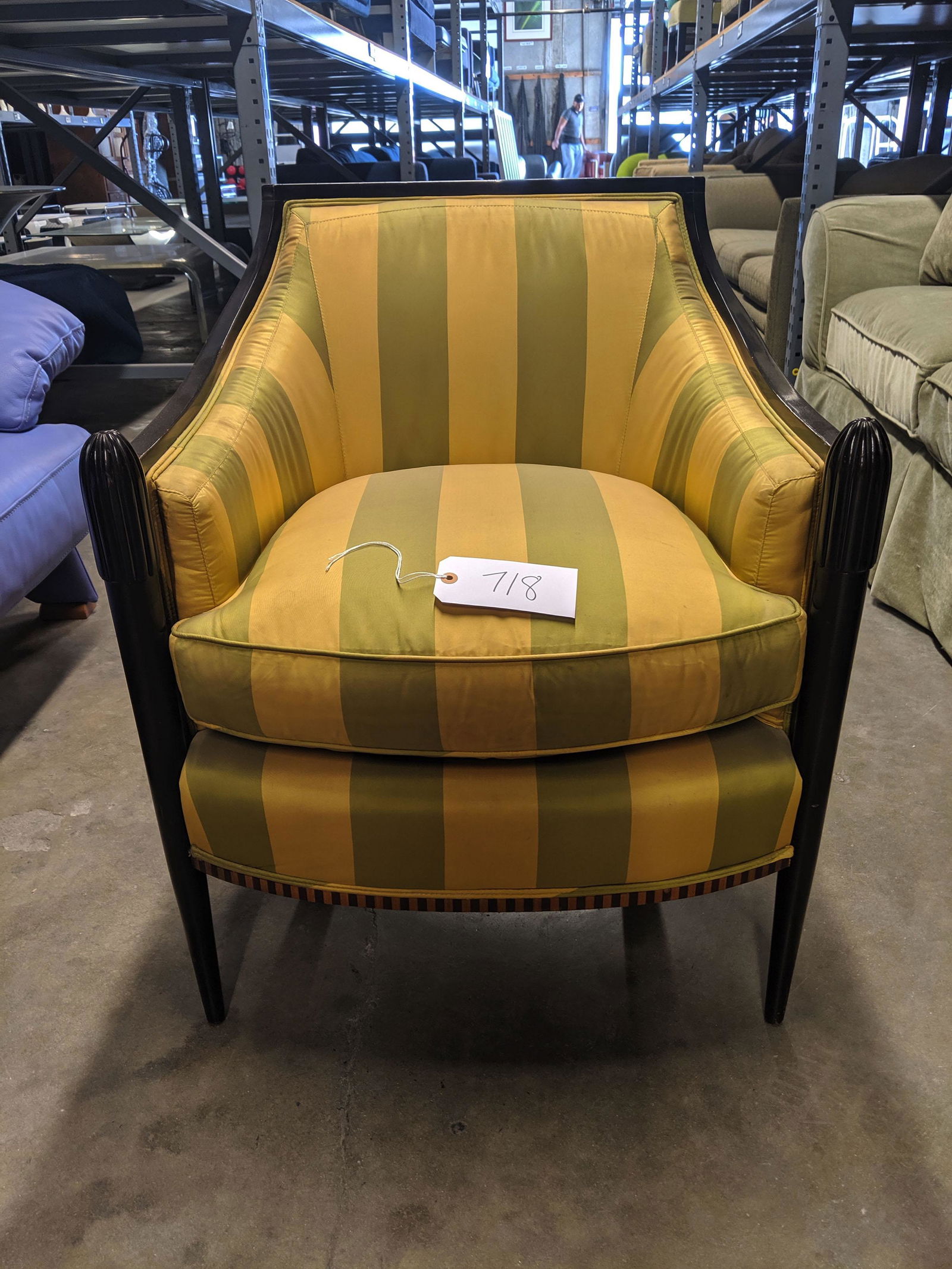 Barbara Barry Silk Armchairs (2): Pair Barbara Barry armchairs with striped silk upholstery.